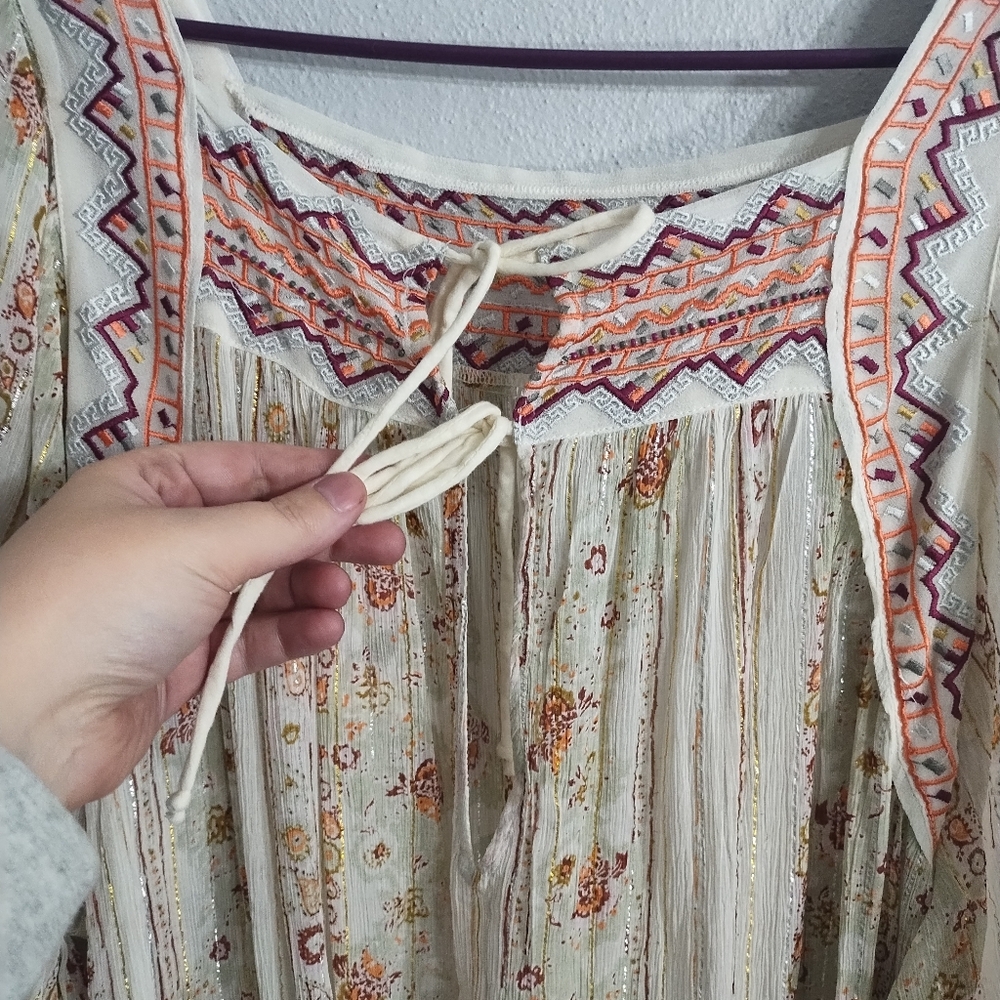 Free People Dance Magic Embroidered Yoke Flowy Boho Festival Hippie Tunic L - Picture 12 of 12